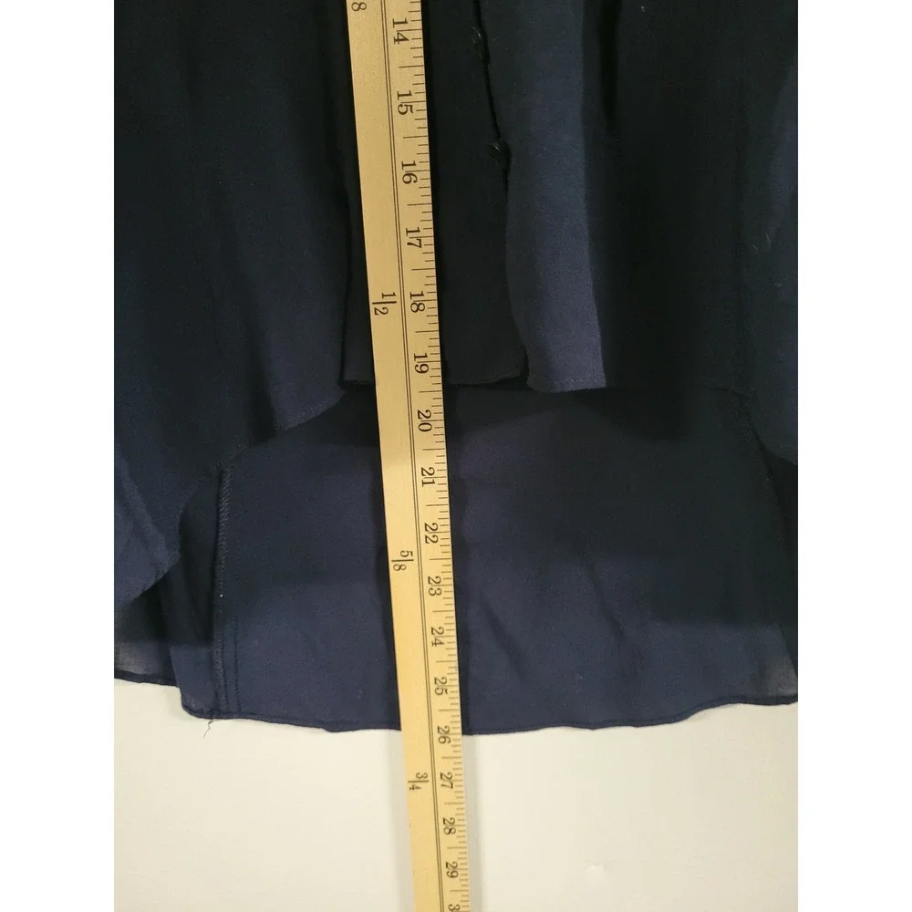 Vanessa Virginia Anthropologie Navy Blue Button Down Hi-Lo Blouse Top US 0 - Picture 10 of 10